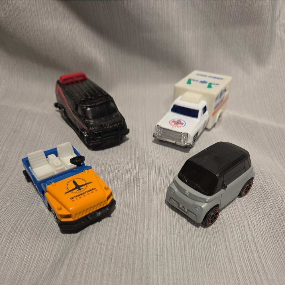 Lot x4 VTG 1983 A-Team Van NYC Ambulance mini matchbox gray Airport jeep type